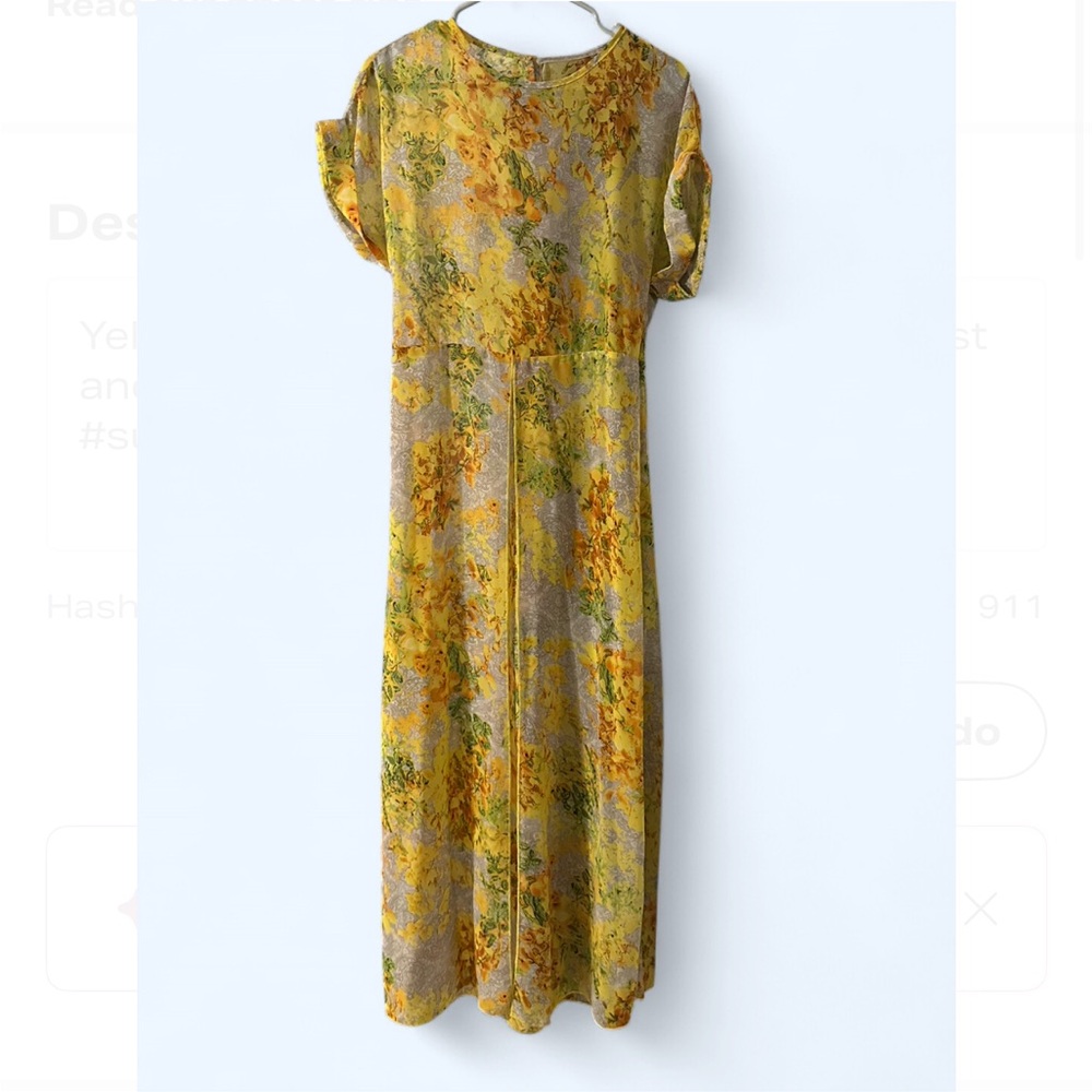 Floral Yellow and Green Sheer Maxi Dress